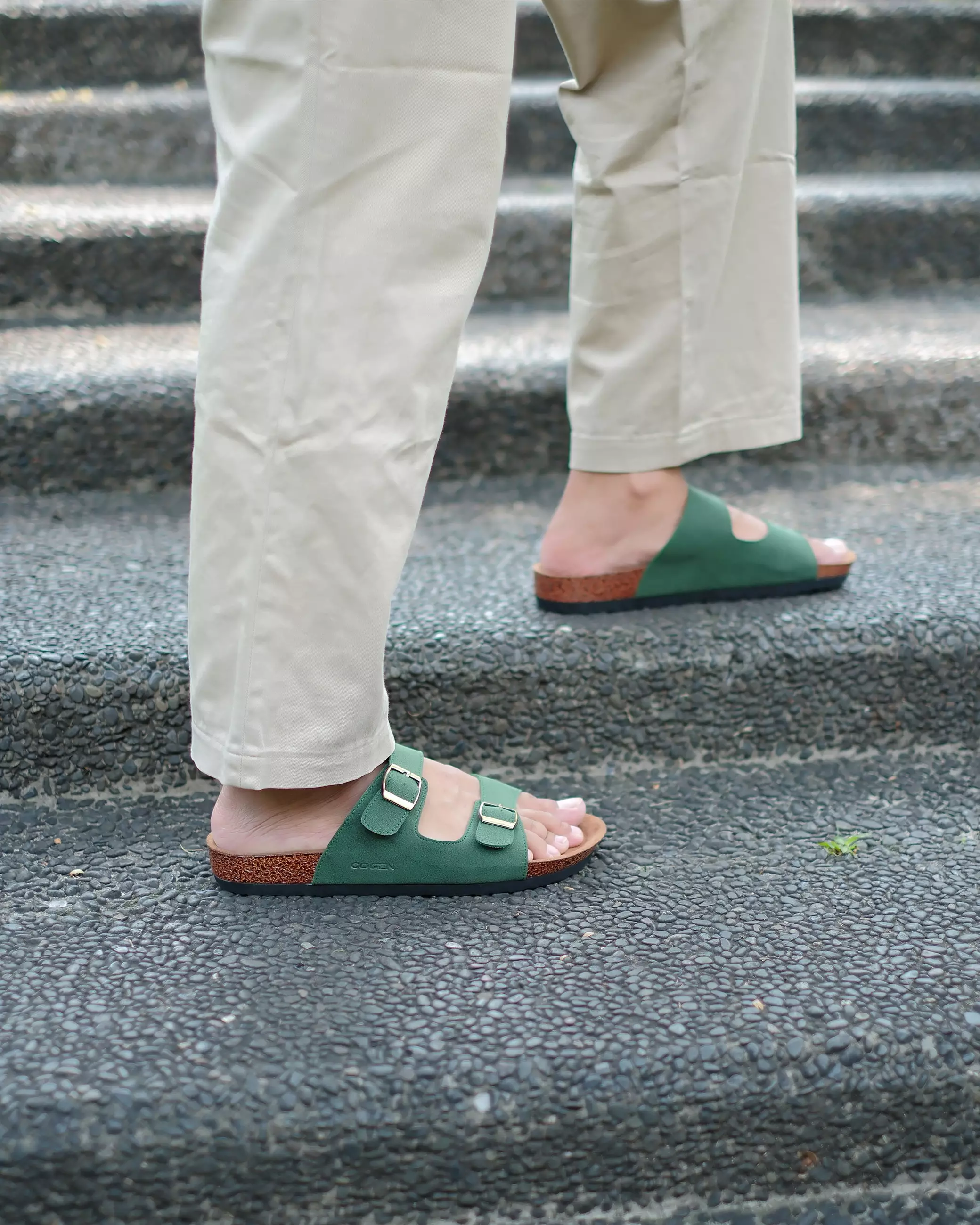 Cogen Sandal Pria Sendal Kulit Birken Vintage - Opera Green