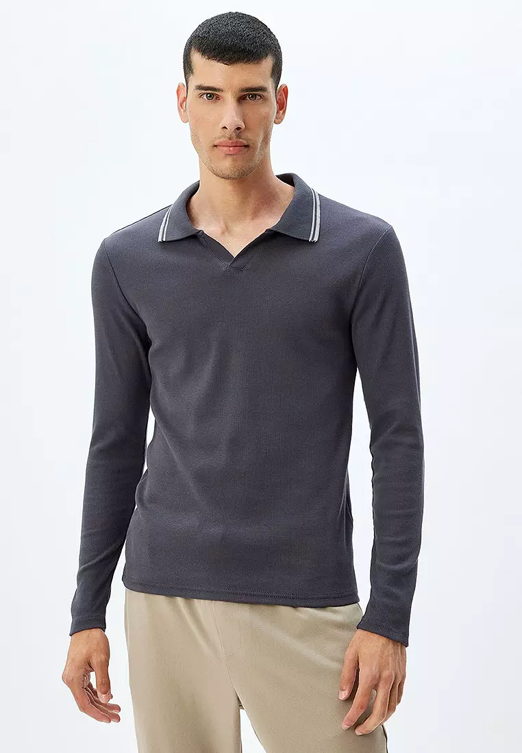 Buy KOTON Slim Fit T-Shirt Long Sleeve V Neck Polo Cotton 2025