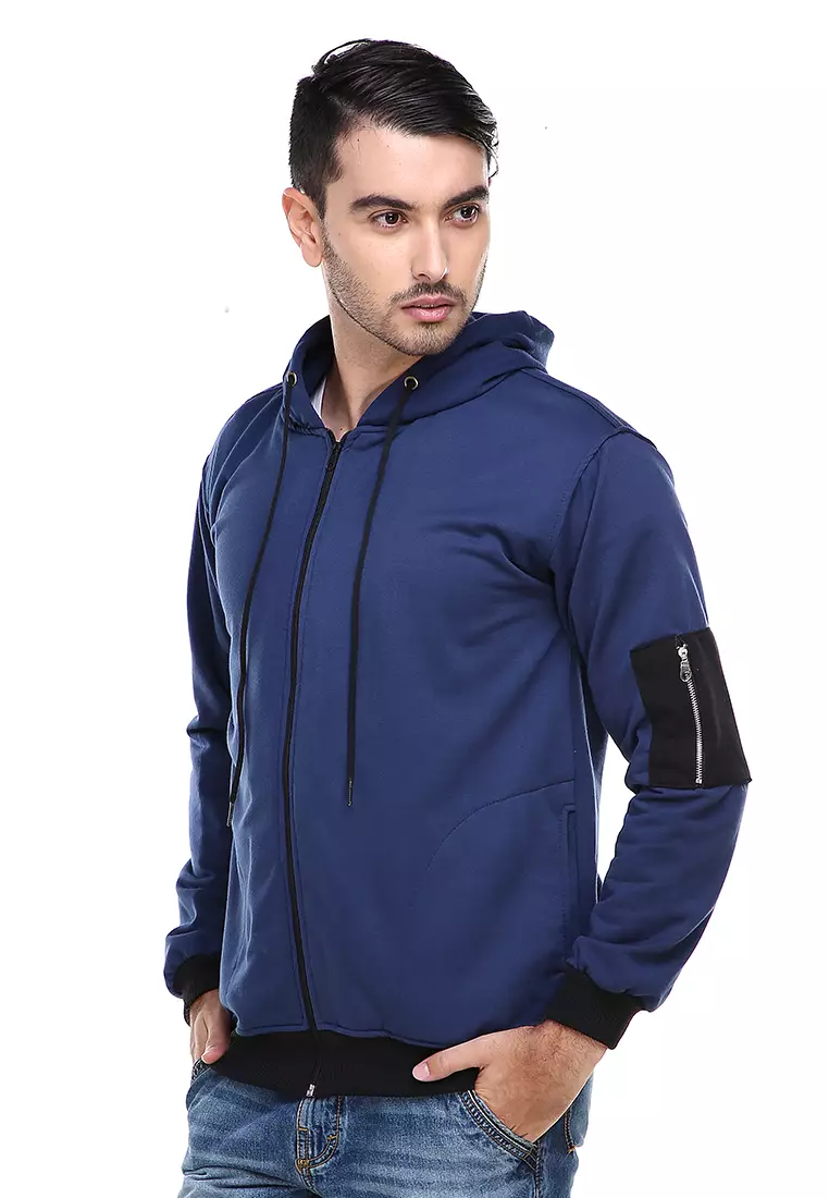 Clover Jaket Hoodie Bomber Beludru Pria Kasual Jacket Casual Material Fleece ORIGINAL - Navy