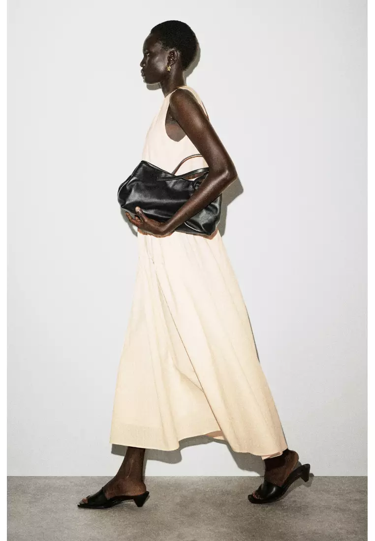 GATHERED TIERED COTTON MAXI DRESS