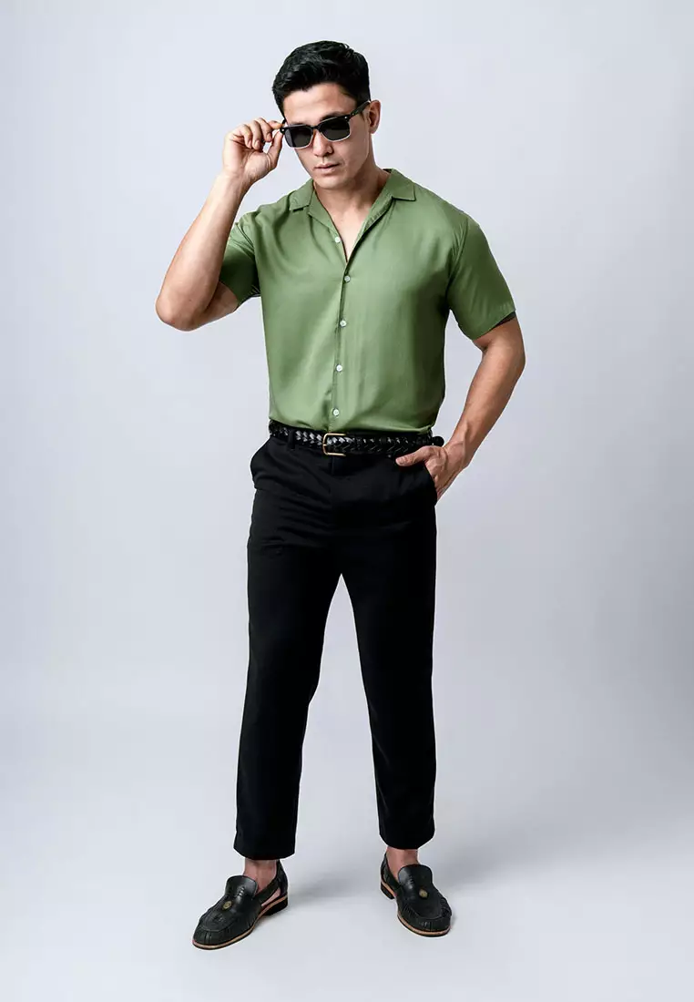 Cuban Viscose Dark Sage Green Casual Shirt