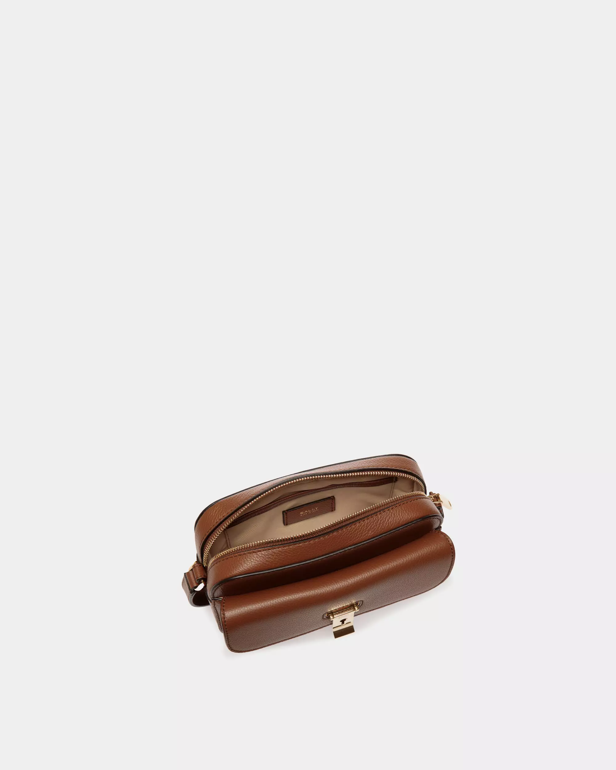 Lock Me Small Top Handle Bag In Grained Leather - Brown