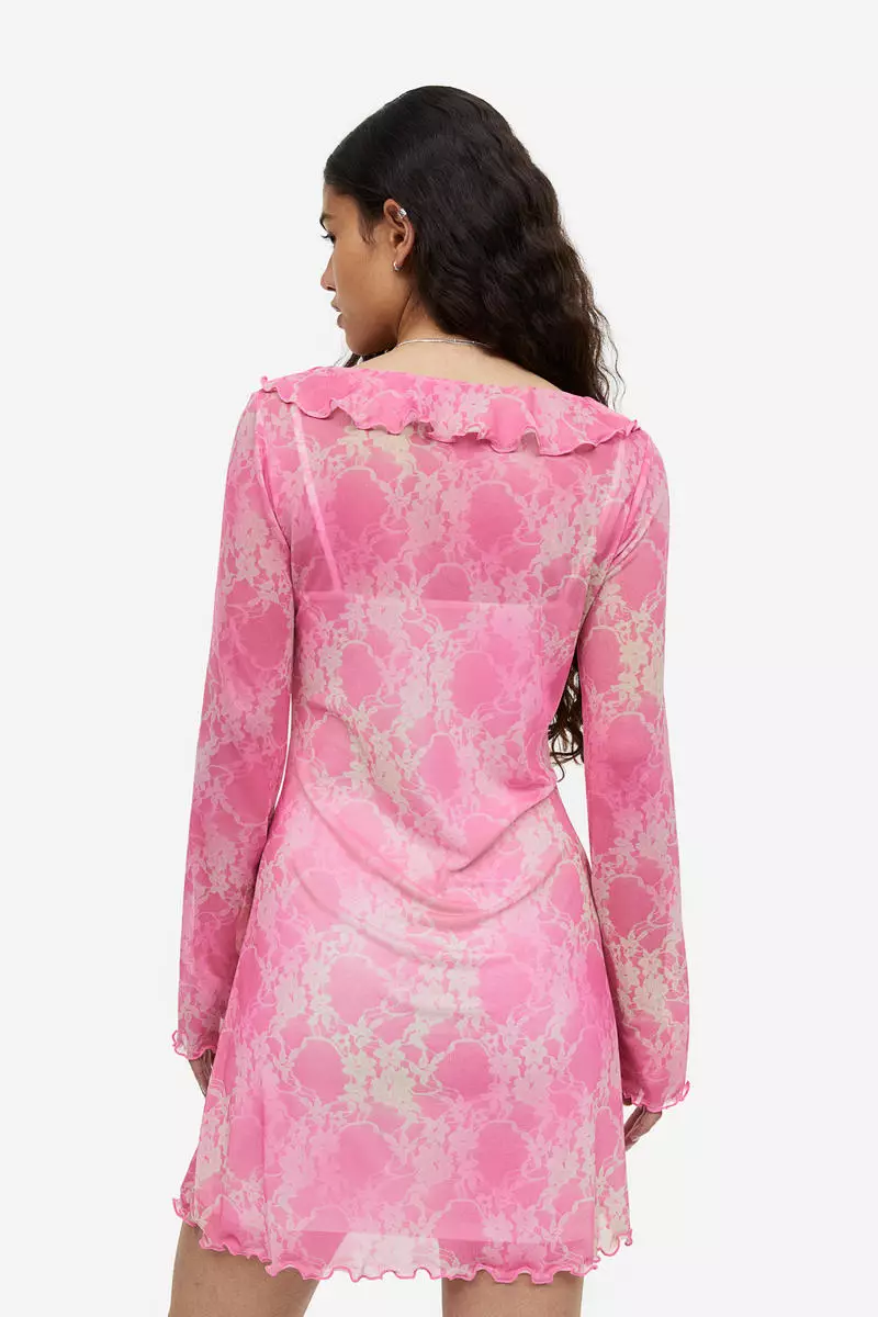 Flounce-trimmed mesh dress