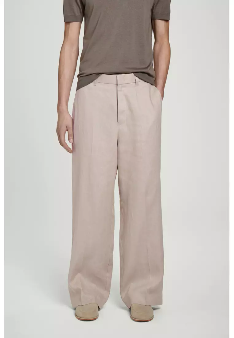 FLUID LINEN WIDE-LEG TROUSERS