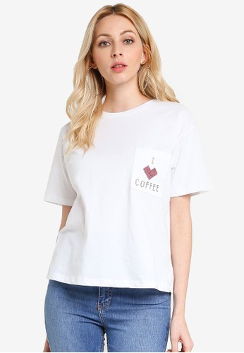 Jual Trendyol I Love Coffee Cross Stitch Pocket T Shirt Original Zalora Indonesia