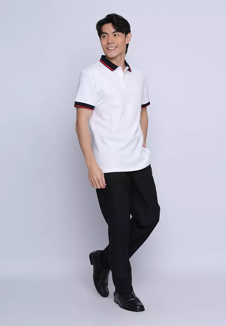 Plain Color Block Pique Polo Shirt