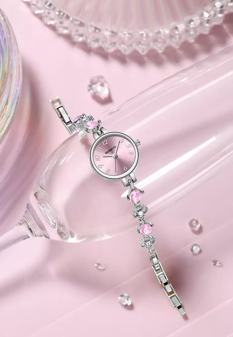 Jam Tangan Wanita Anti Air Berlian Jam Gelang Korea Elegan Jam Tangan Cewek silver pink