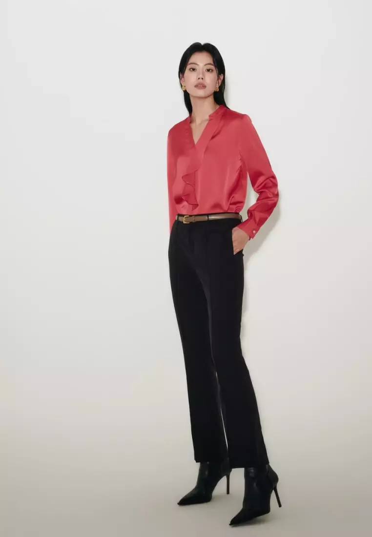 Satin Asymmetric Ruffled Blouse