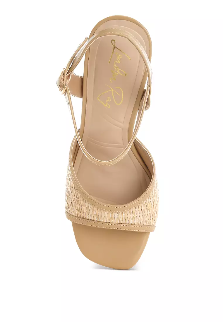 Raffia Square Toe Stiletto Heels In Beige