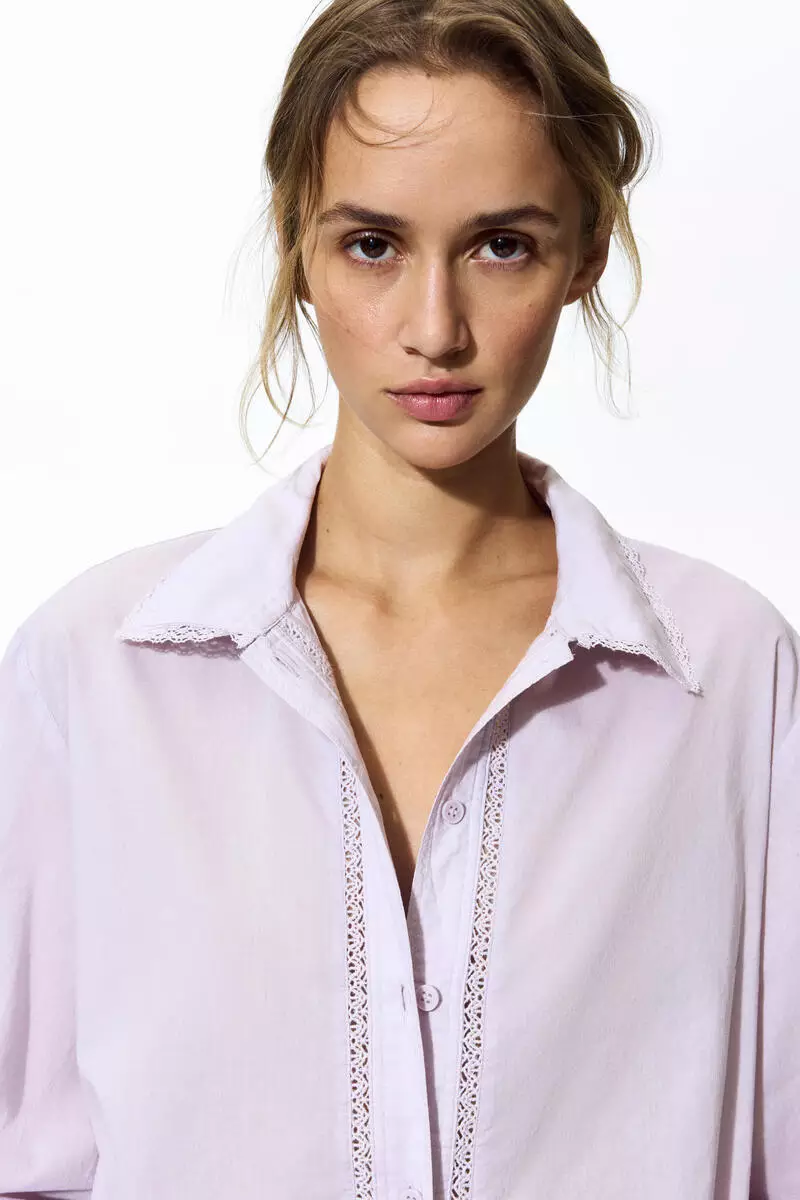 Lace-trimmed cotton shirt