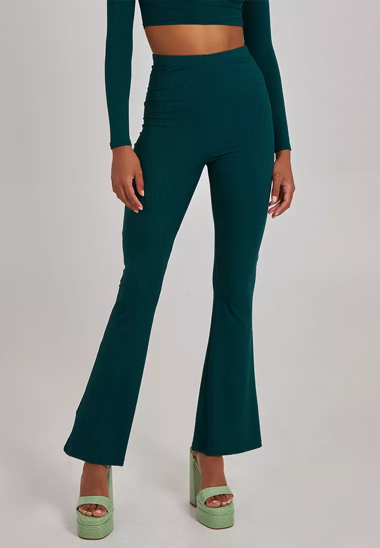 Pink Vanilla Teal Ribbed Flare Trouser