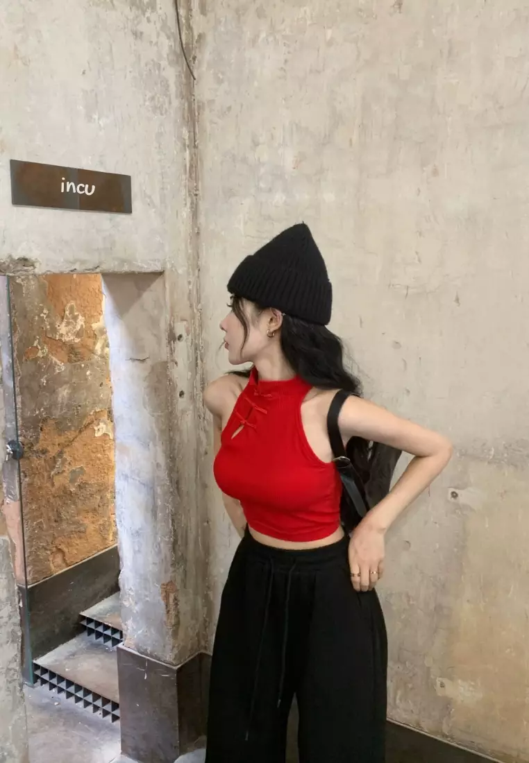 2 Pack Premium Scarlett Cheongsam Soft Rib Corset Top Bralette in Red and Grey