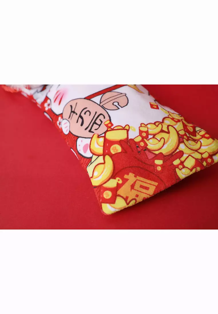 兒童新年舞狮头招财猫絨面紅包袋斜跨包