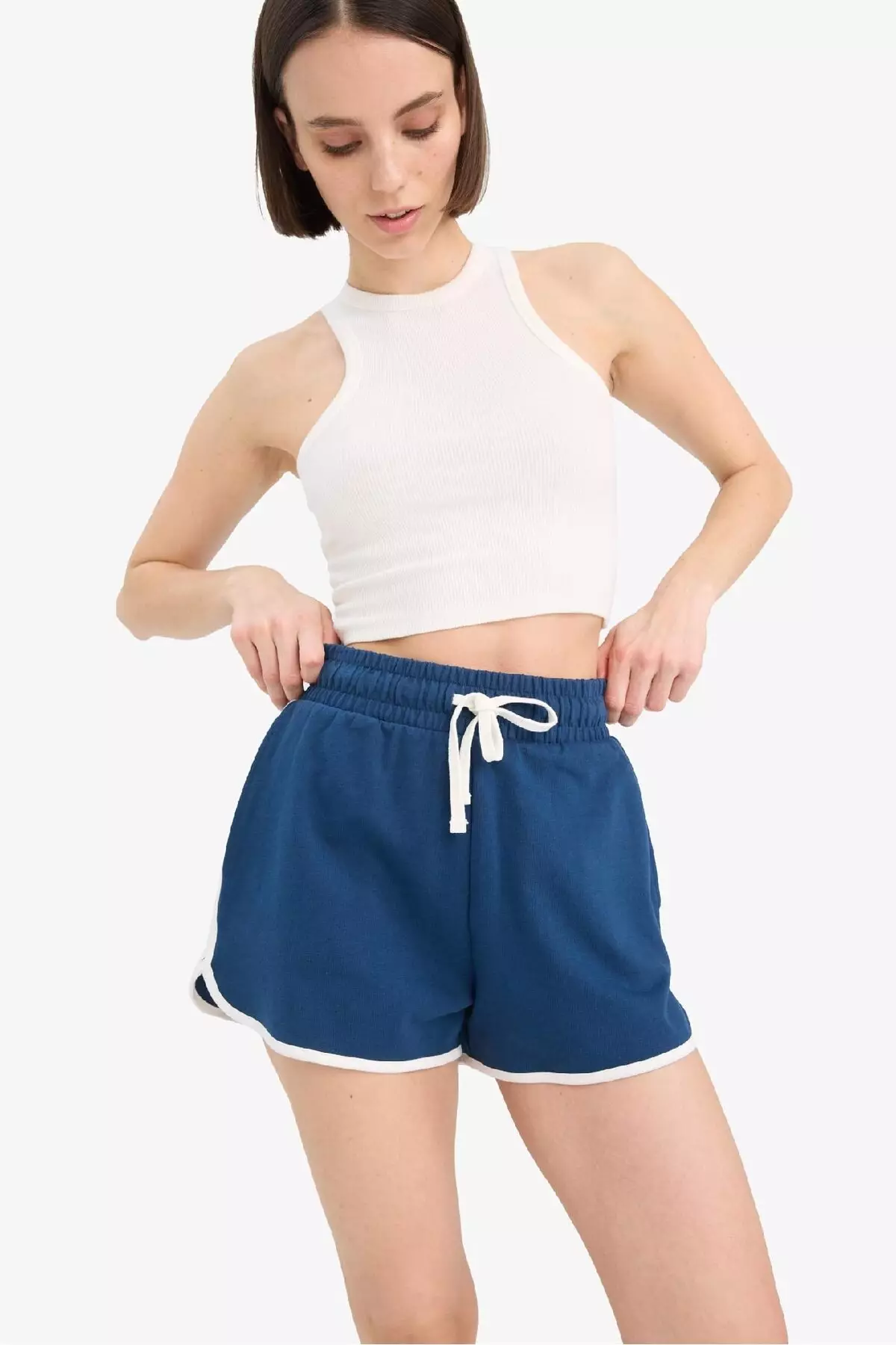 Cool Flexible Waisted Lace up Pocket Thick Fabric Shorts A6224Ax25Sm