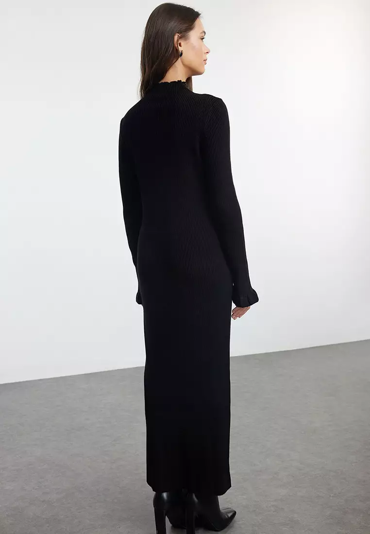 Black Accessory Buttoned Rib Knit Dress TCTAW25EB00018