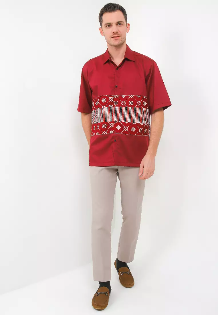 Baju Muslim Pria Kemeja Koko Lengan Pendek Regular Fit Motif Al-Basithu