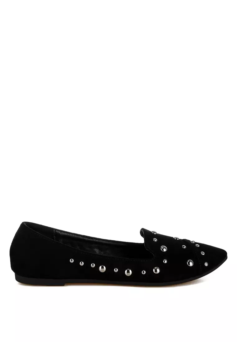 Stud Embellished Ballet Flats in Black