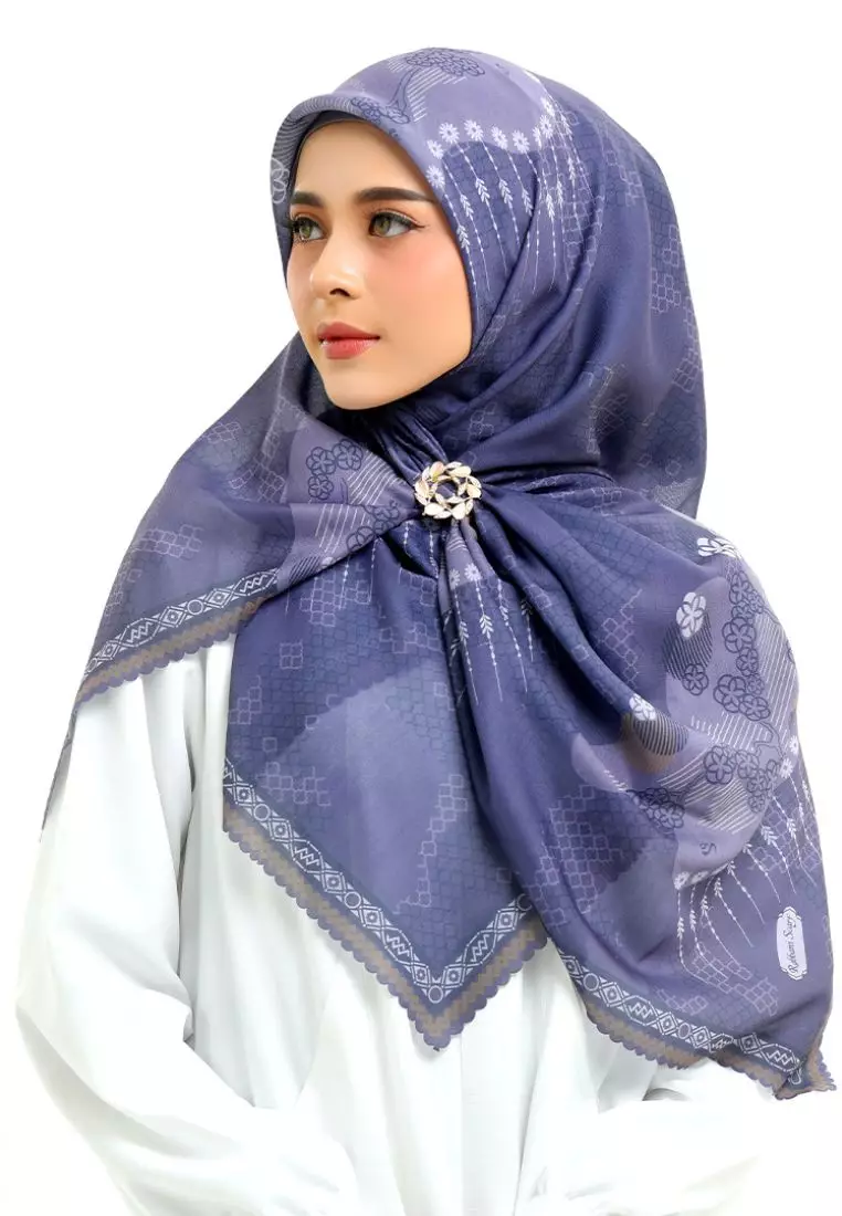 Rabbani - Kerudung Segi Empat Motif Tetra Atari H0 - Dark Purple