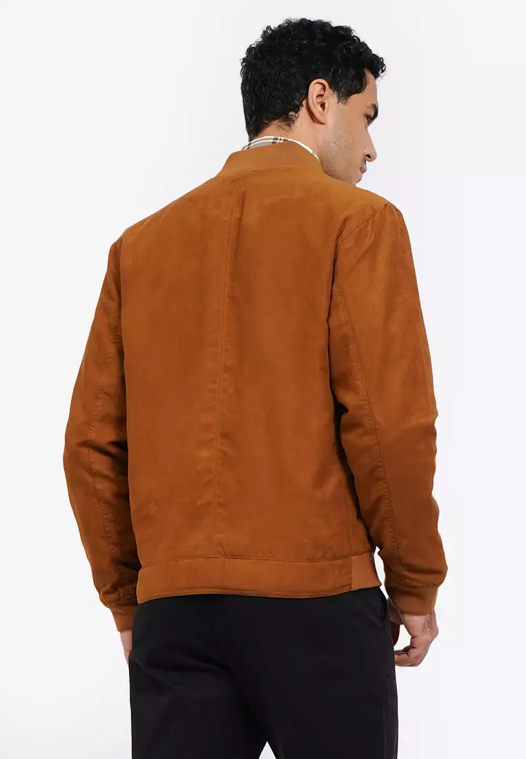 Regular Fit Suede Bomber Jacket