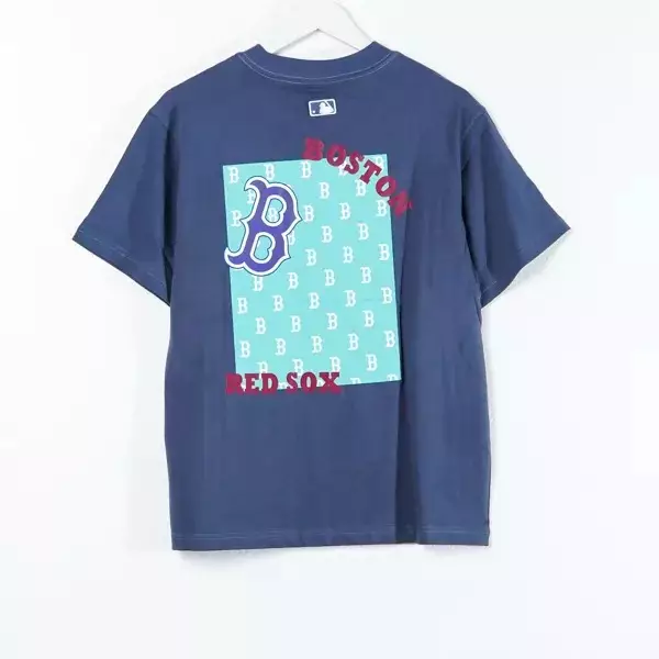 Kaos MLB NY BOSTON MONOGRAM SQUARE TOSCA BACK GREY Tshirt 100% ORIGINAL