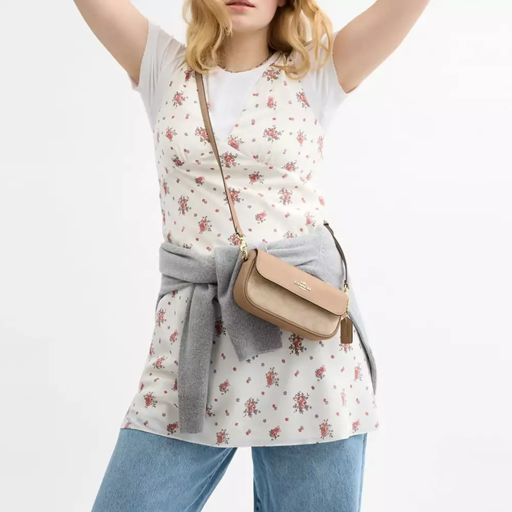 Hailey Flap Bag with Signature Canvas Dark Natural