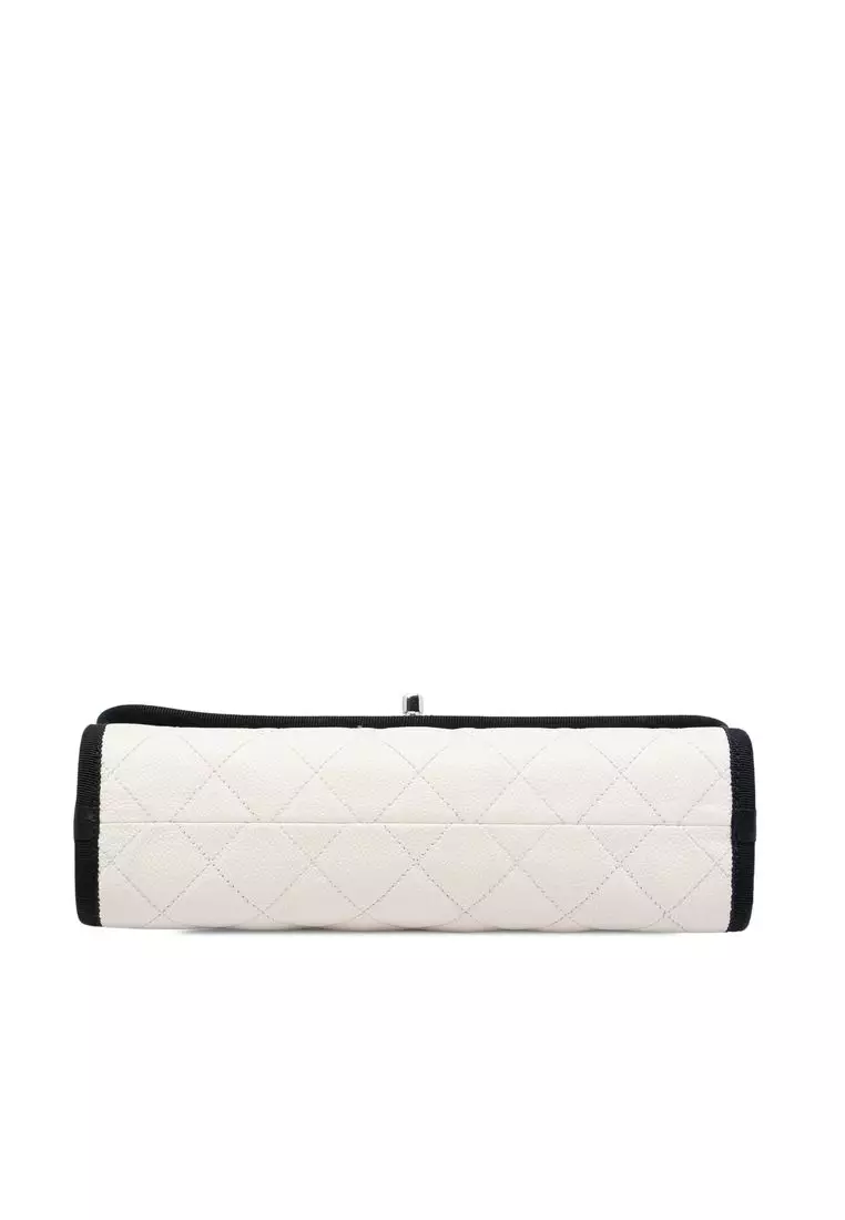 Pre-Loved Chanel Cc Bicolor Quilted Caviar And Grosgrain Top Handle Flap