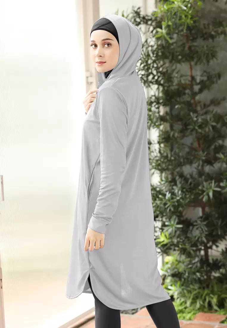 Zelena - Elle Tracksuit Hoodie Sport | Tunic Olahraga Lari Bersepeda - Titanium Grey