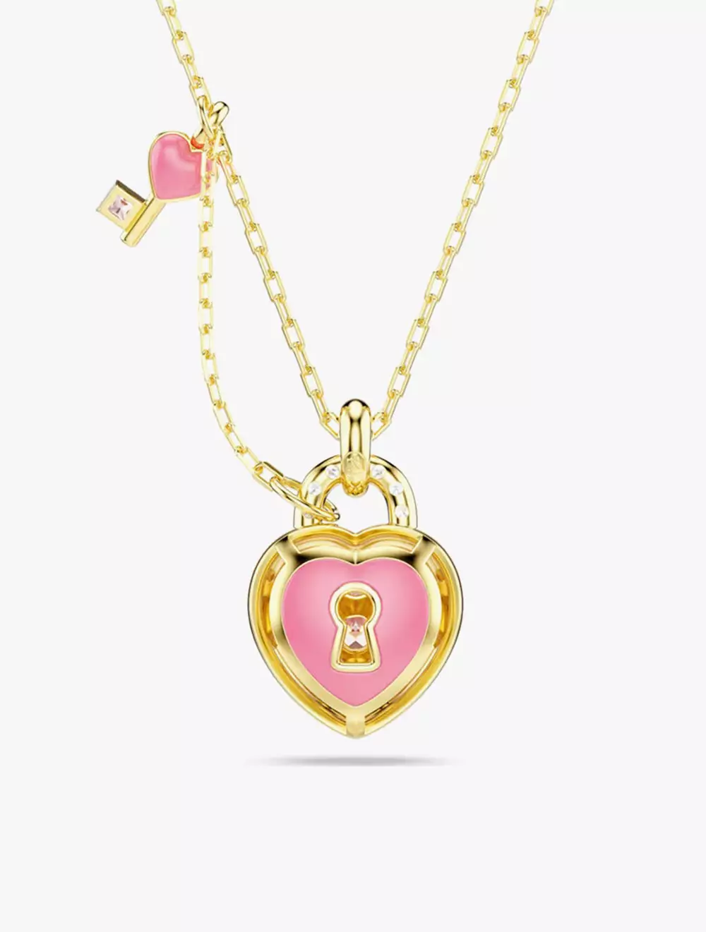 Idyllia pendant, Mixed cuts, Heart, Key, Pink, Gold-tone plated