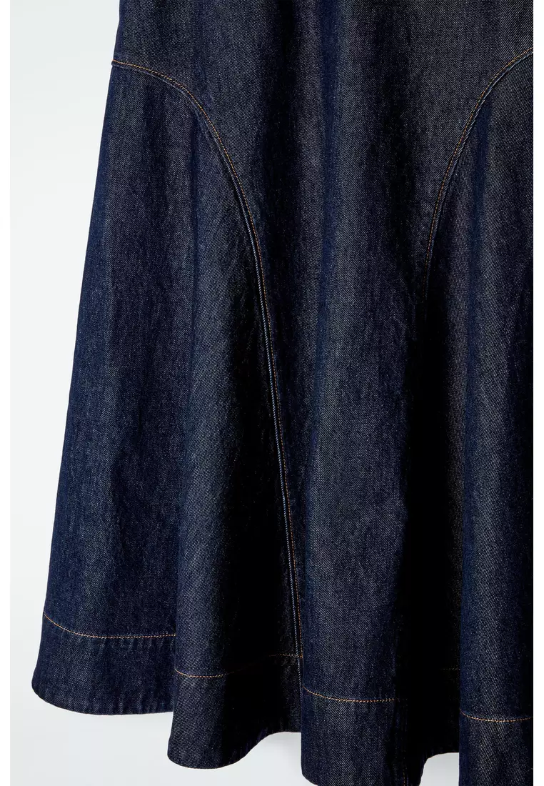 RAW DENIM A-LINE MIDI SKIRT