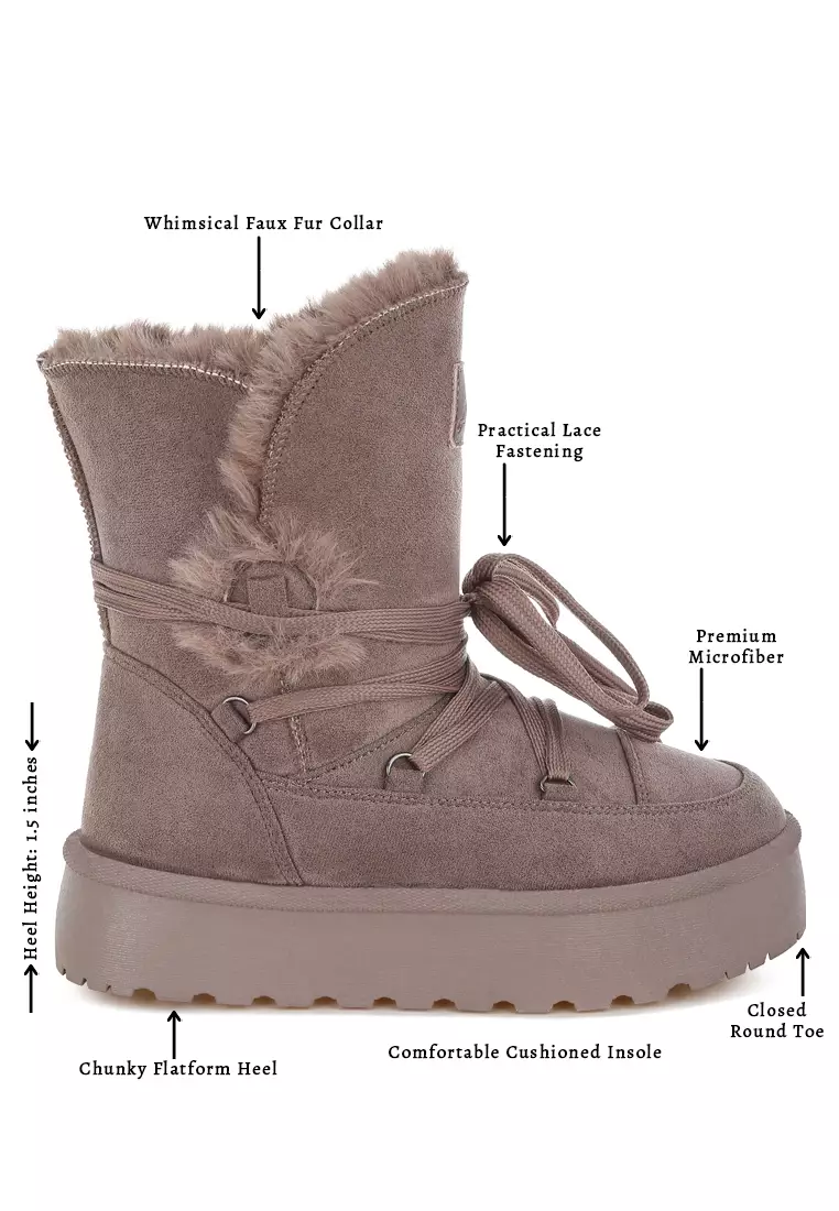 Chunky Faux Fur Snow Boots in Taupe
