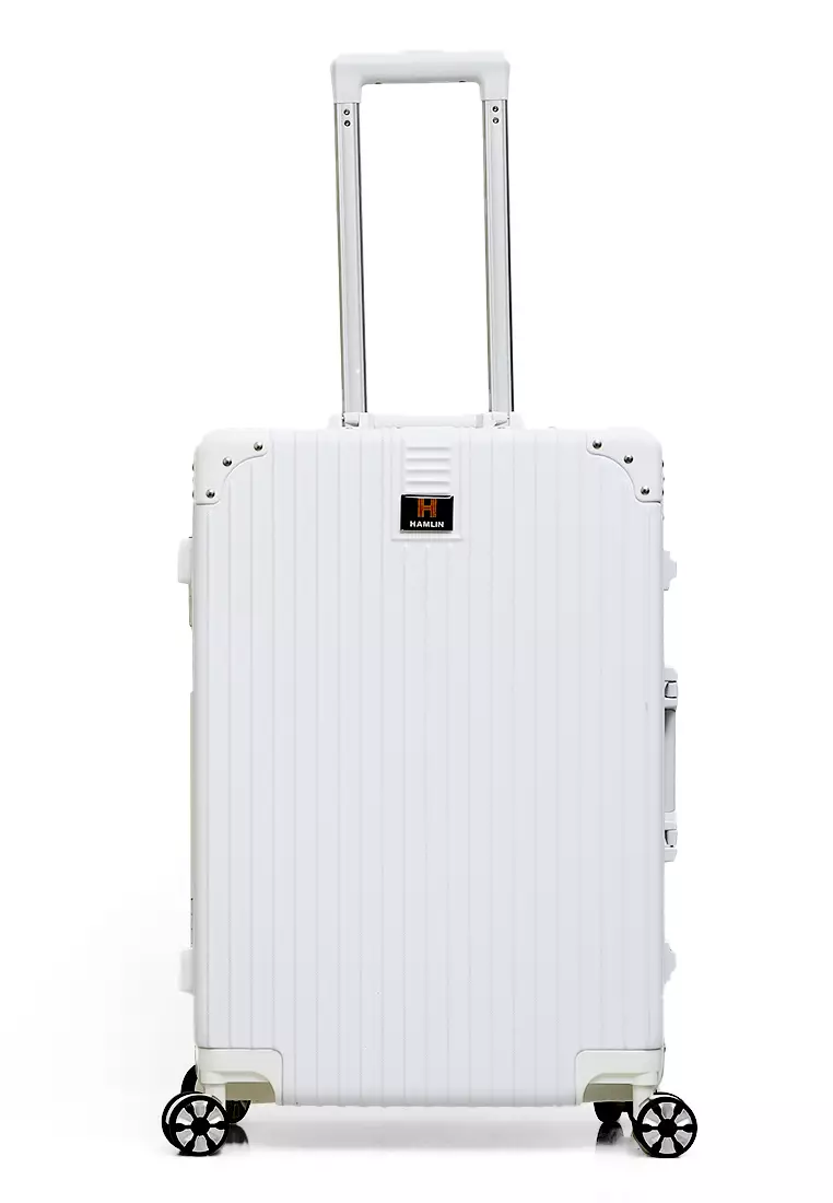 Austin Koper Unisex Classic Design Size 24 Inch Travel Bag Large Compartment TSA Lock Material Frame Alumunium Alloy ORIGINAL - White