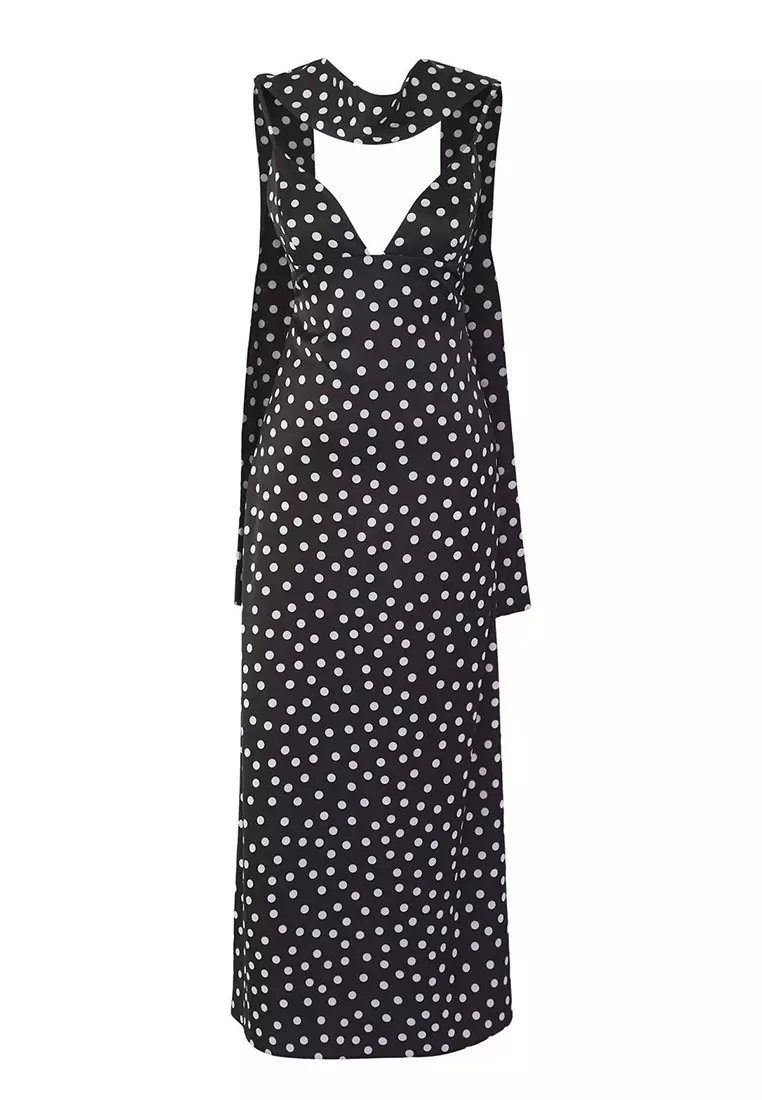 Black And White Shawl Detailed Satin Woven Maxi Evening Night Graduation Dress Tprss25El00312