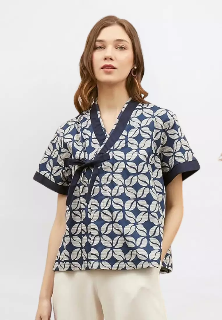 Blouse Batik Haruka Kawung Navy
