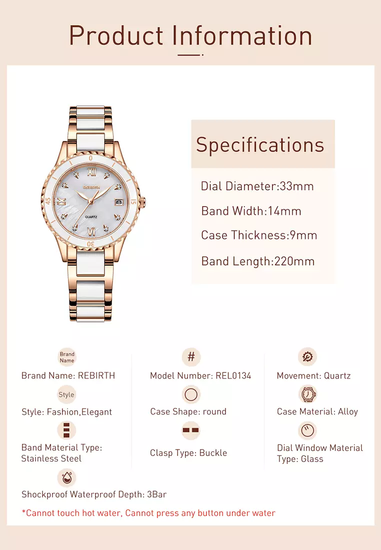 Jam Tangan Wanita Korea Berlian Original Anti Air Tali Keramik Jam Tangan Cewek New Wanita rosewhite