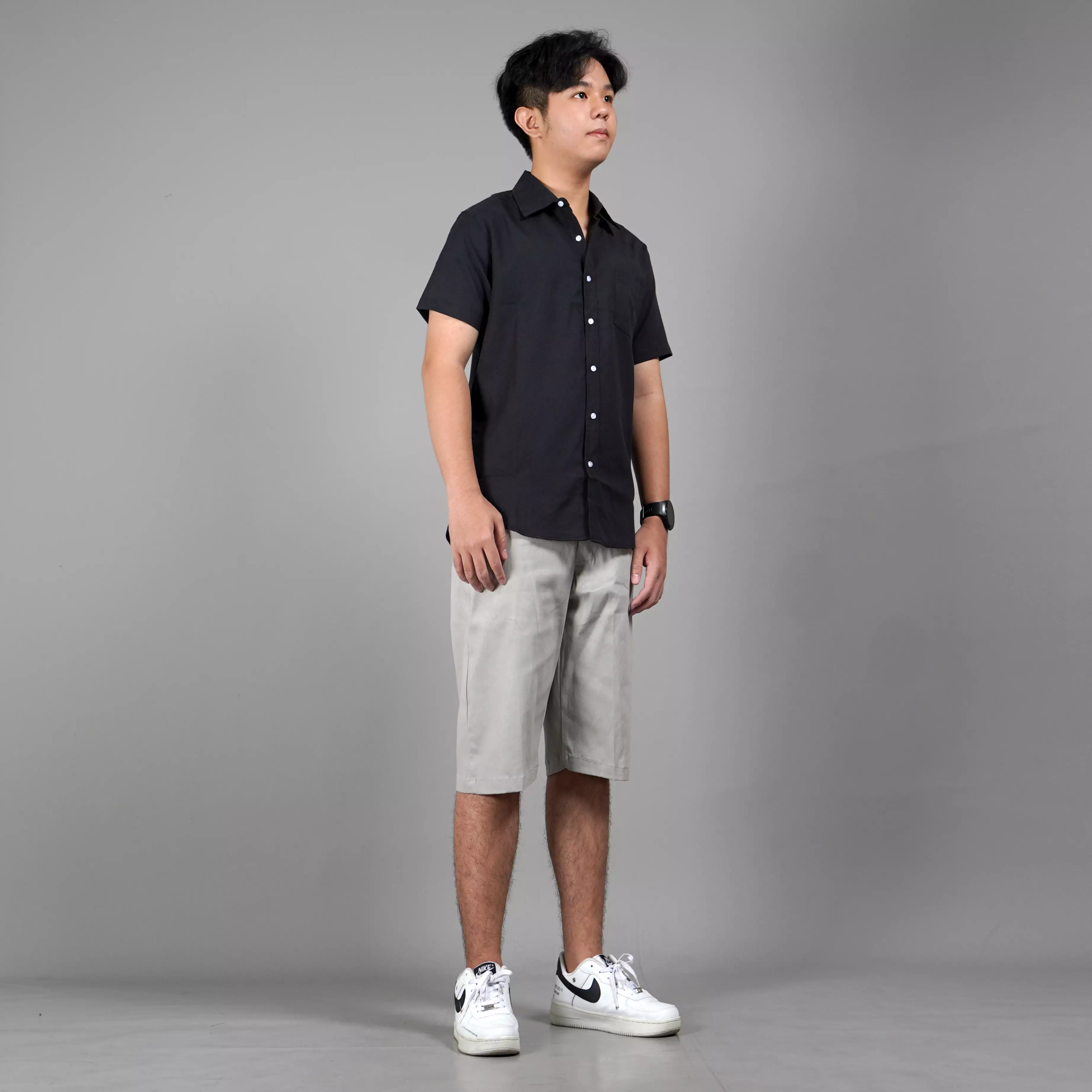  CALEB Kemeja Pria Polos Lengan Pendek Work Shirt - HITAM