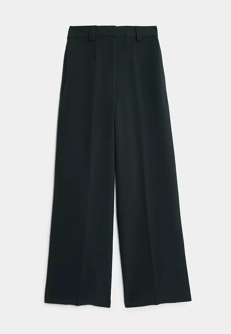 Crepe Tab Detail Wide Leg Trousers