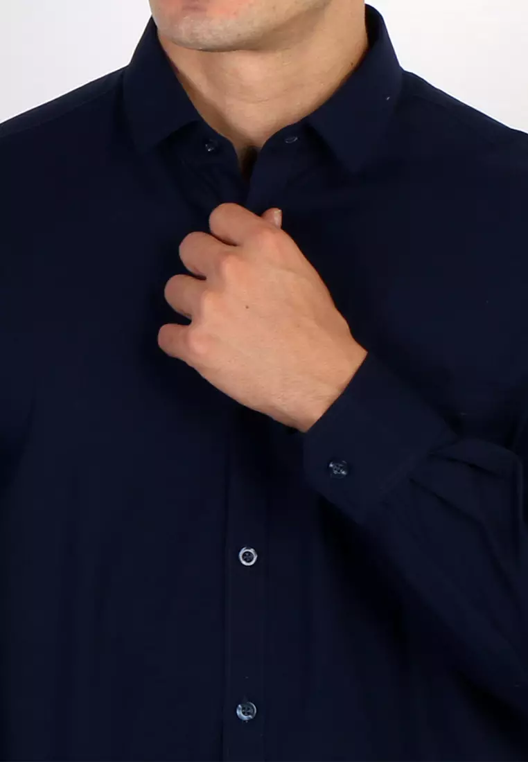 Simple Perfect Kemeja Pria Lengan Panjang Polos | Premium Solid Basic Gallant Shirt 7714 Darknavy