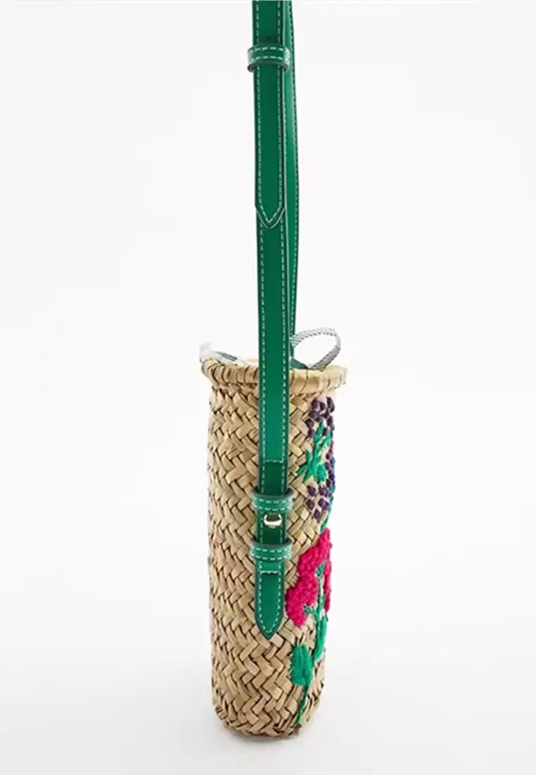 新款繡花編織包草編包單肩斜挎包CA080702GR