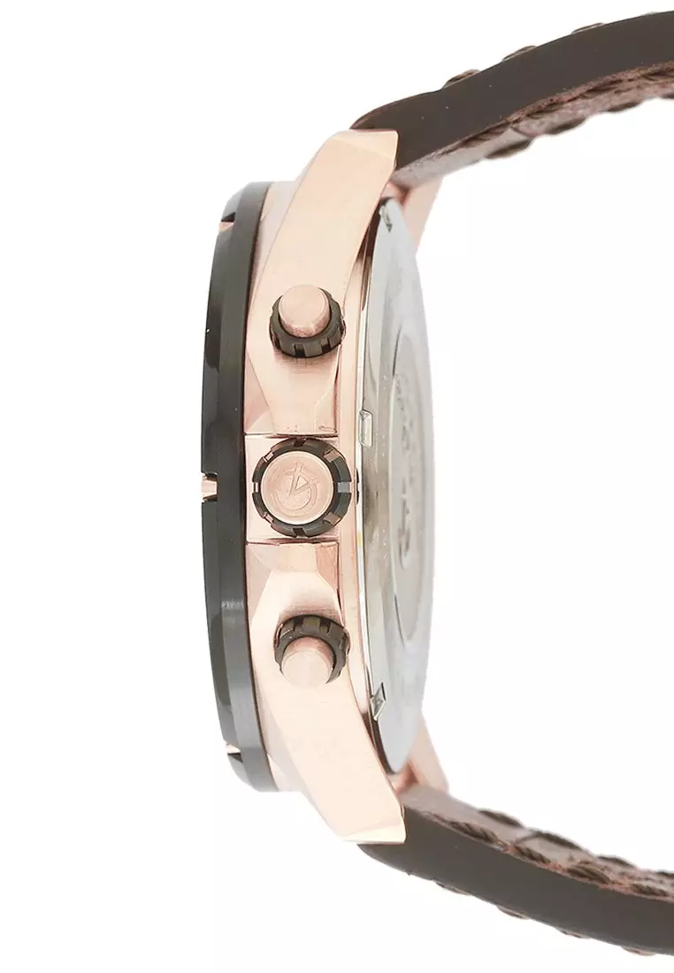 Alexandre Christie Jam Tangan Pria - Brown Rosegold Black - Leather Strap - 6620 MCLBRBA