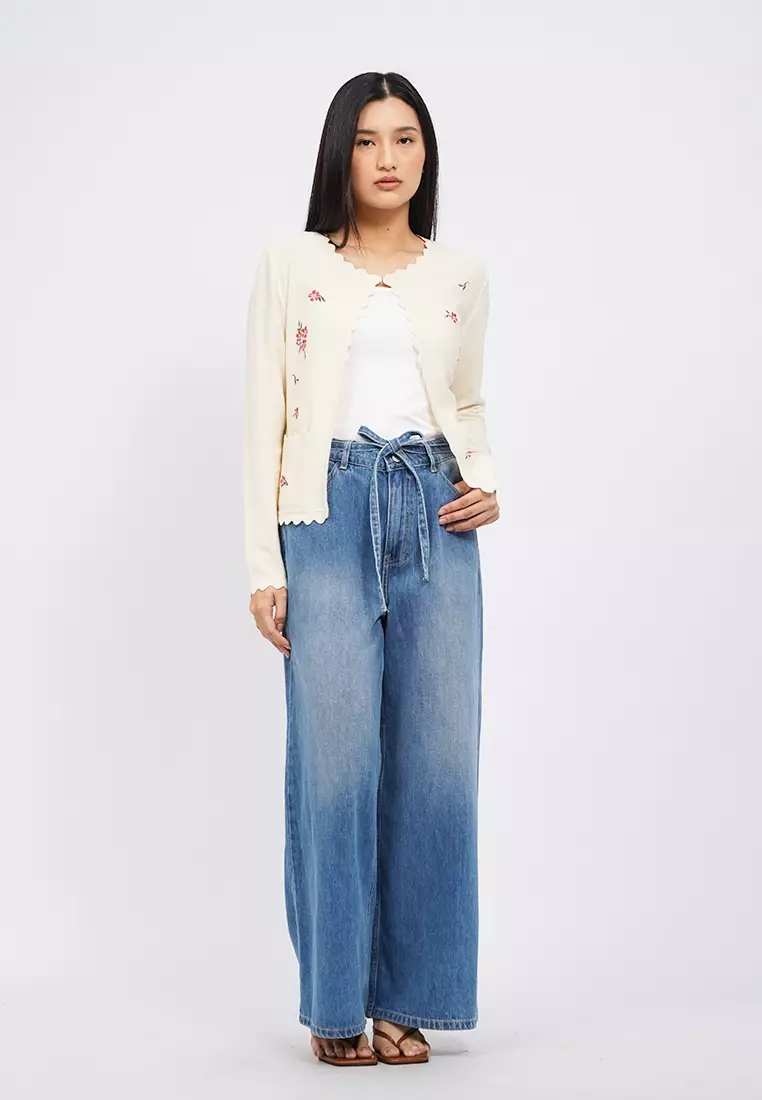 Long Sleeve Embroidered Cardigan CREAM