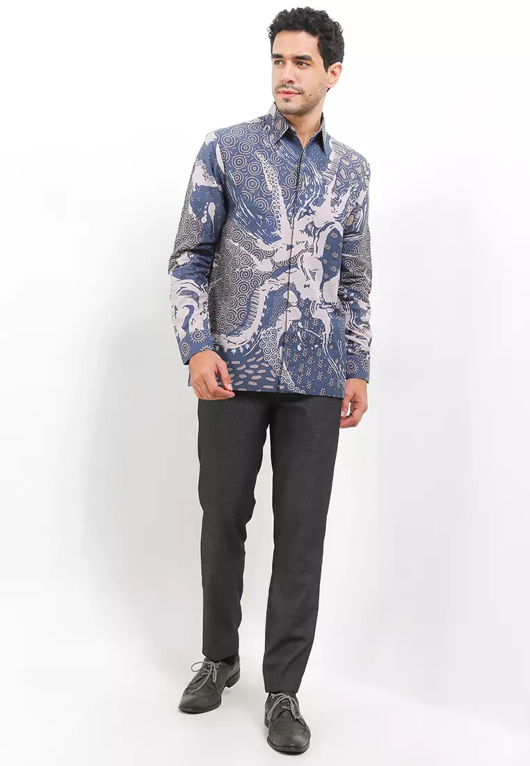 BATIK TALENTA EXCLUSIVE Lengan PANJNG DOBBY KATUN HALUS ABSTRAK BLUE