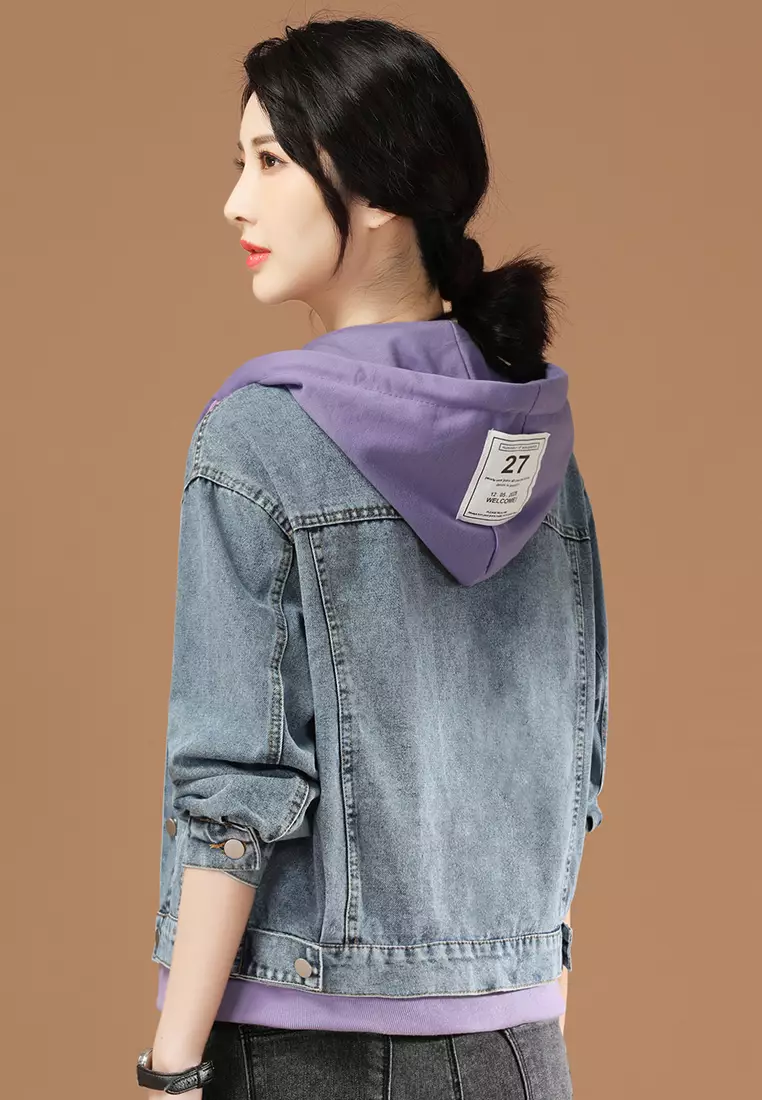 A IN GIRLS Fashion Stitching Hooded Denim Jacket 2024 Buy A IN
