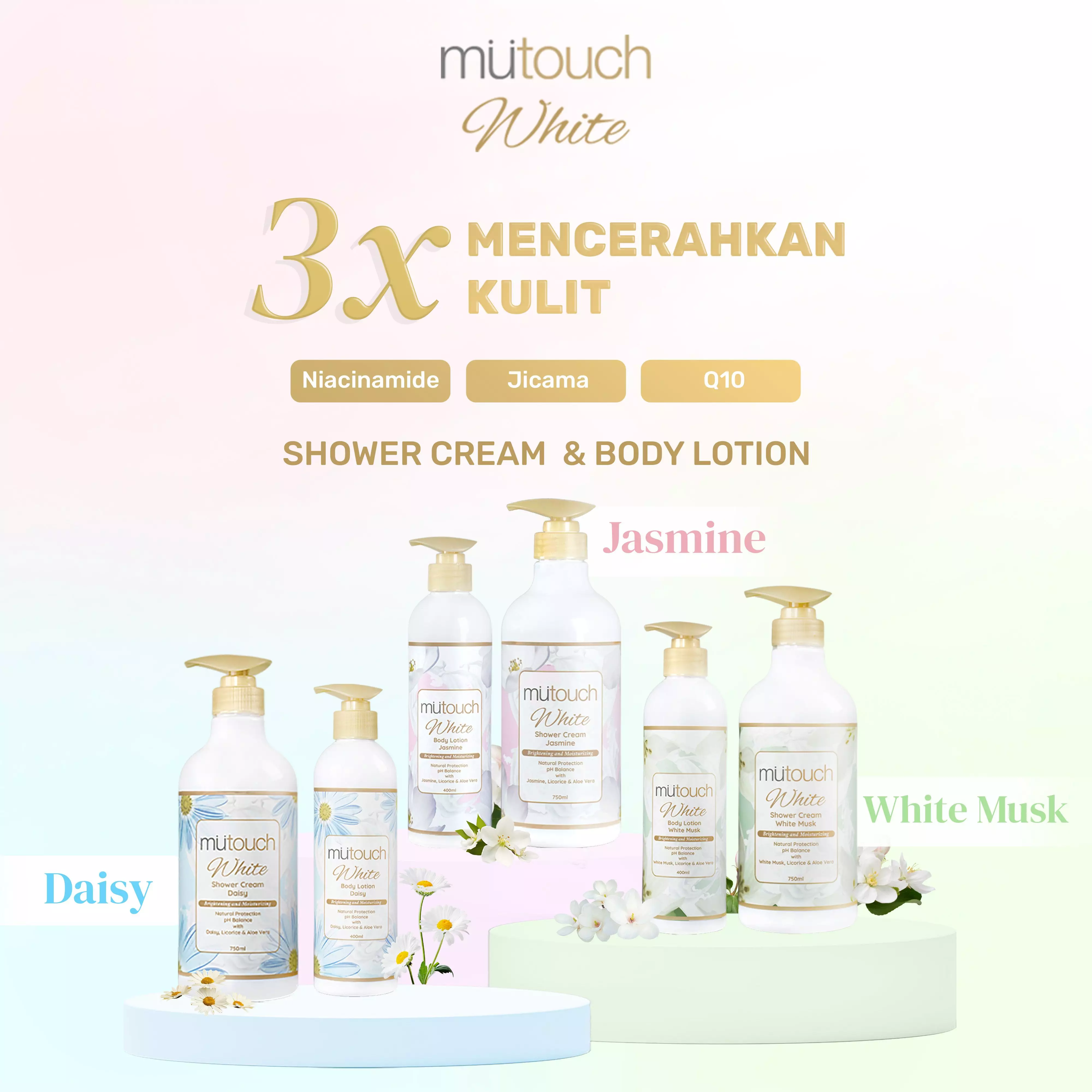 Mutouch White Shower Cream Brightening and Moisturizing – Daisy 750ml (Sabun Mandi - Mencerahkan Kulit)