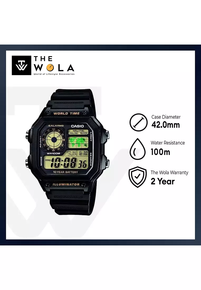 Men's Digital AE-1200WH-1BV Black Resin Band Sport Watch