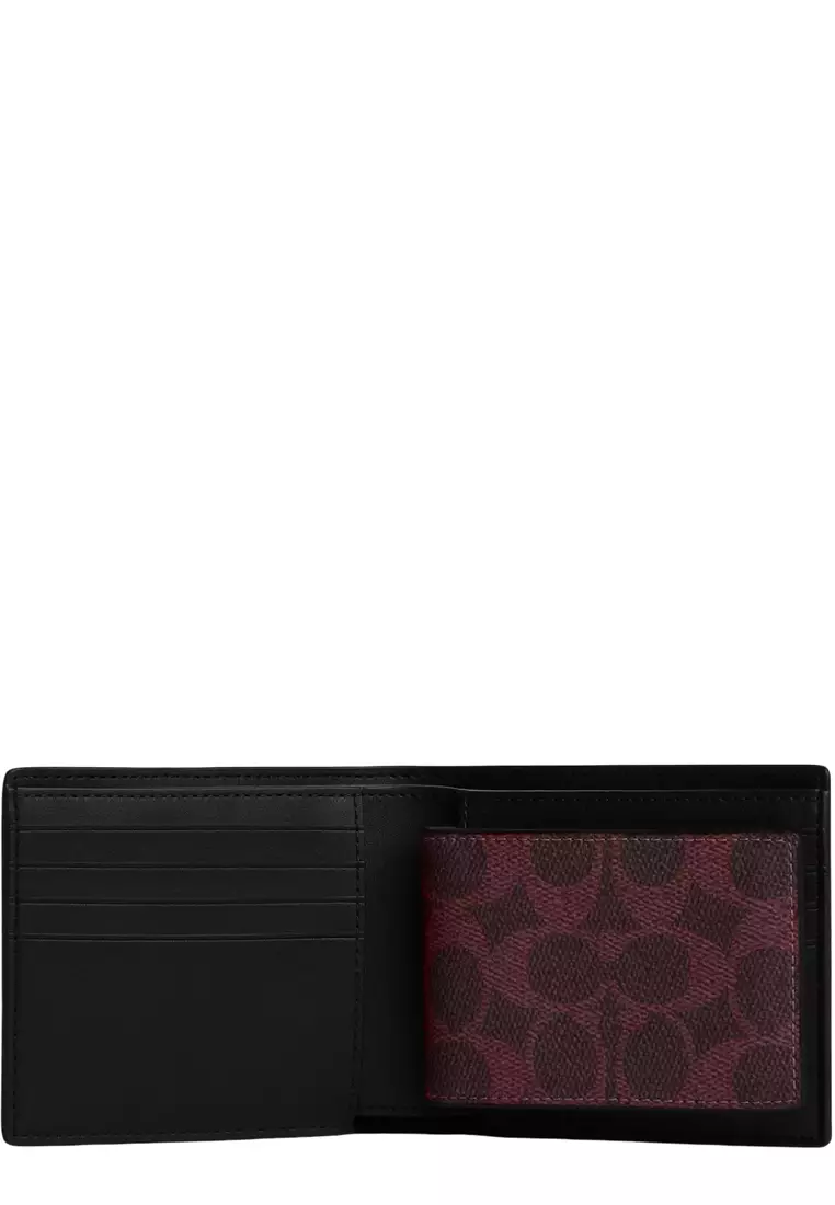 3 In 1 Wallet In Signature Canvas in Black Currant CW380