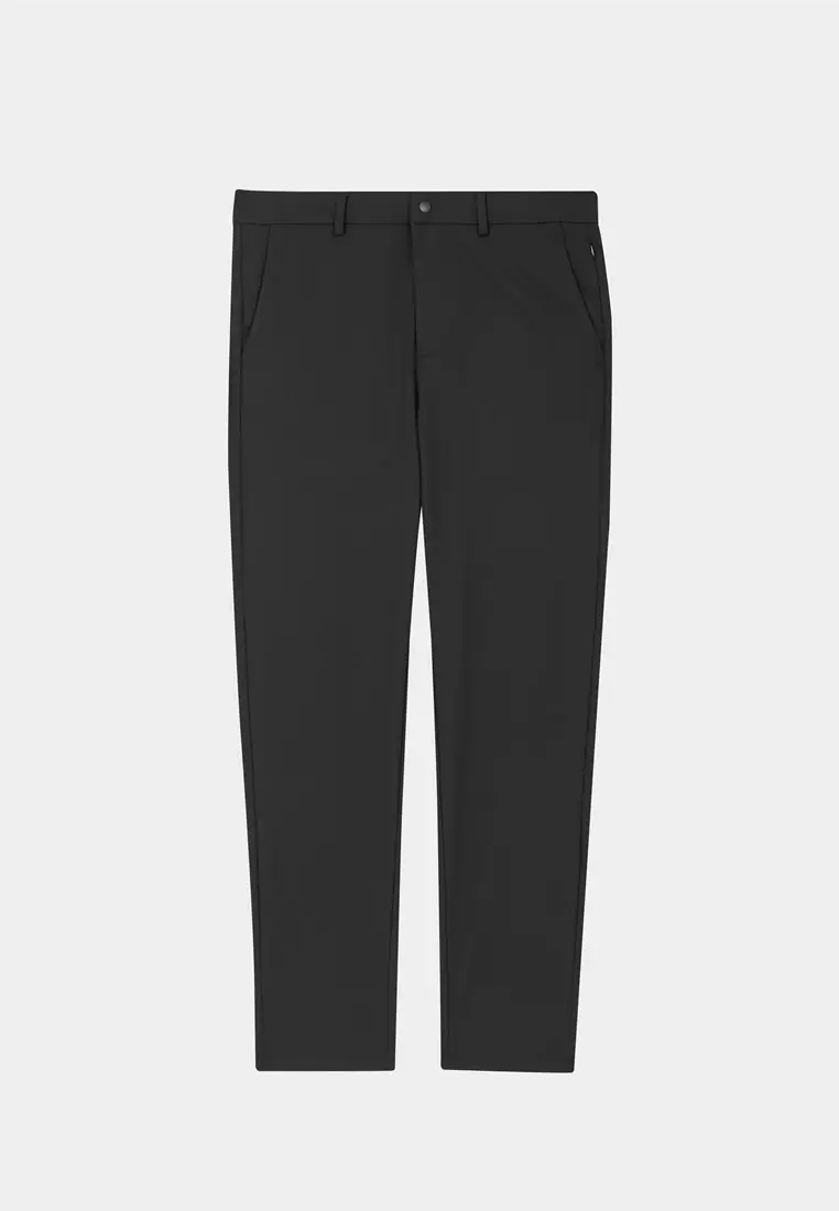 Black Slim-Fit Four-Way Stretch Casual Pants