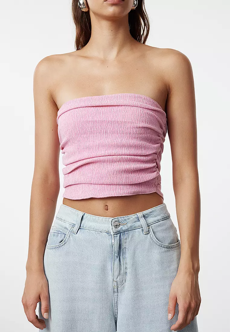 Strapless Gathered Stretchy Knitted Top