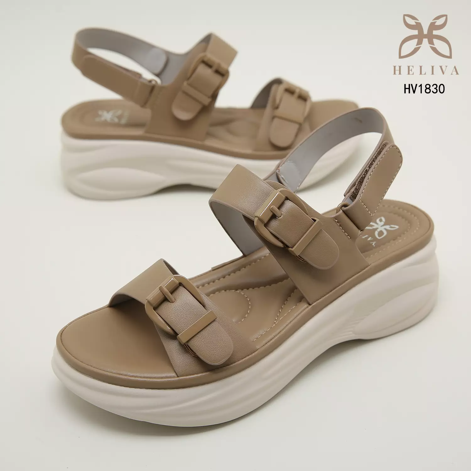 Heliva Savira Sandal Wedges Strap Buckle Hook Ankle Wrap Velcro