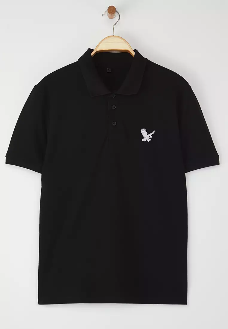 Eagle Embroidery Detailed Polo Neck T-Shirt
