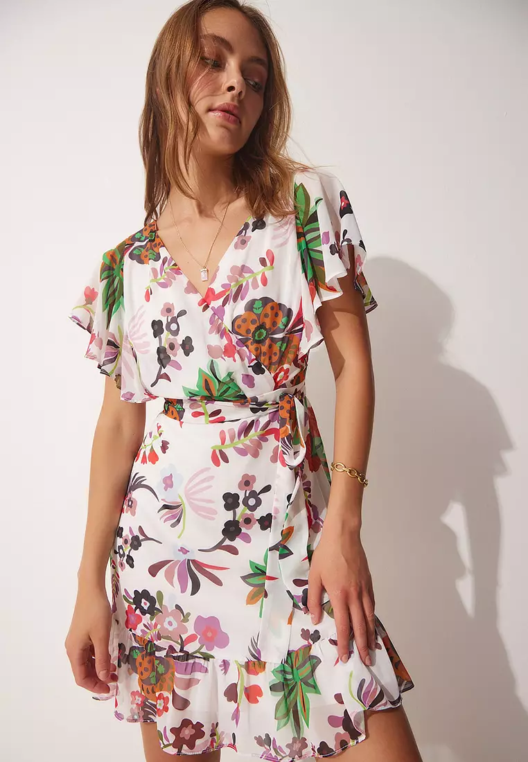 Chiffon wrap dress deals short